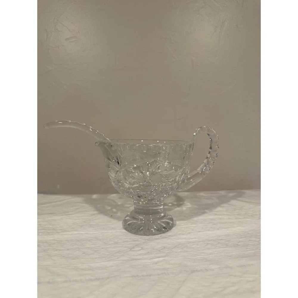 Waterford Crystal Gravy Boat with Ladle Clear Excellent Cut Glass Ireland
